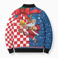 Funny Croatia Ugly Christmas Bomber Puffer Jacket Checkerboard Flag Santa Zagreb Design - Wonder Print Shop