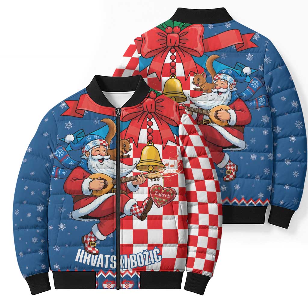 Funny Croatia Ugly Christmas Bomber Puffer Jacket Checkerboard Flag Santa Zagreb Design - Wonder Print Shop