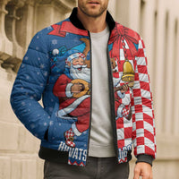 Funny Croatia Ugly Christmas Bomber Puffer Jacket Checkerboard Flag Santa Zagreb Design - Wonder Print Shop