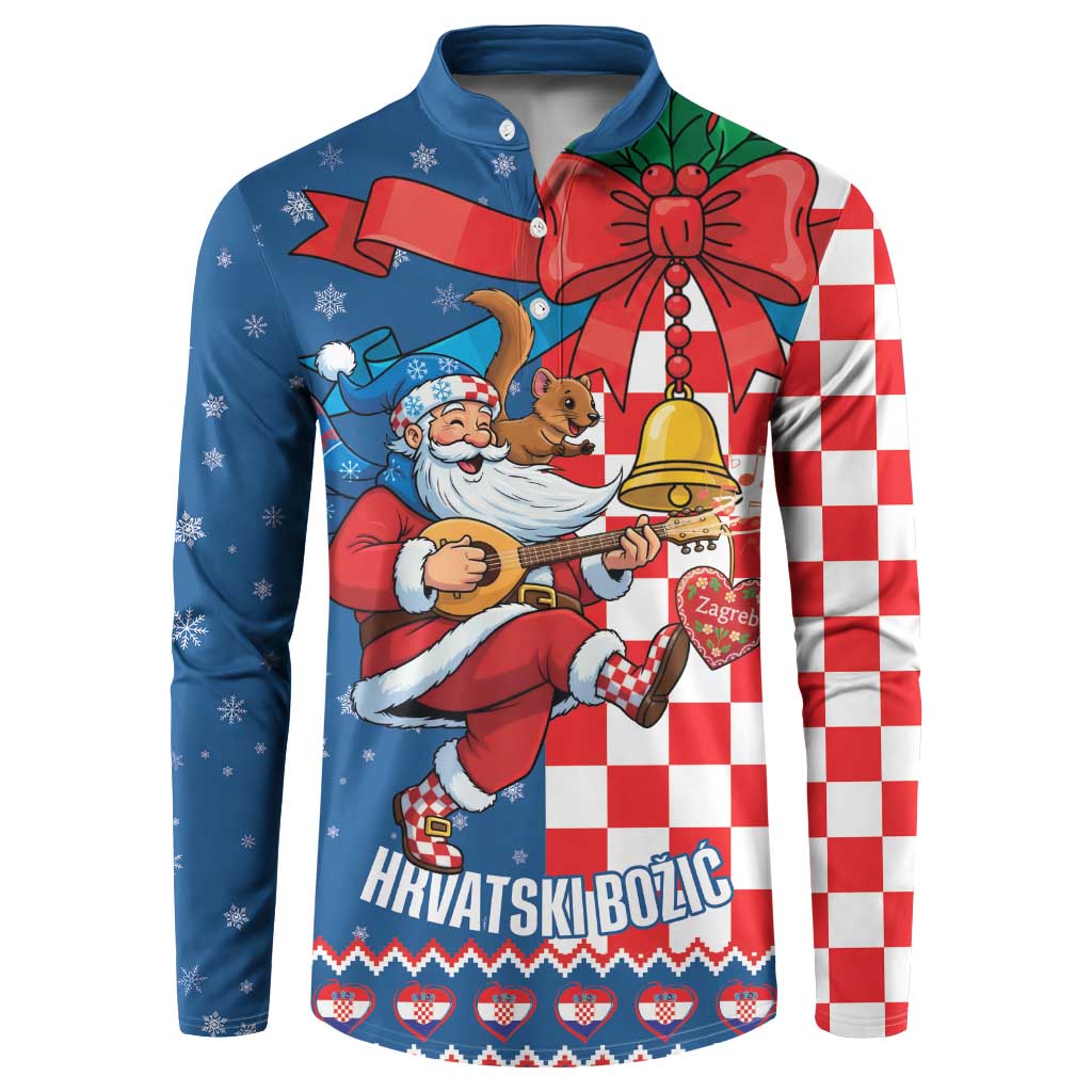 Funny Croatia Ugly Christmas Button Sweatshirt Checkerboard Flag Santa Zagreb Design - Wonder Print Shop