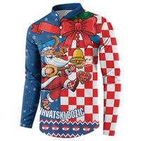 Funny Croatia Ugly Christmas Button Sweatshirt Checkerboard Flag Santa Zagreb Design - Wonder Print Shop