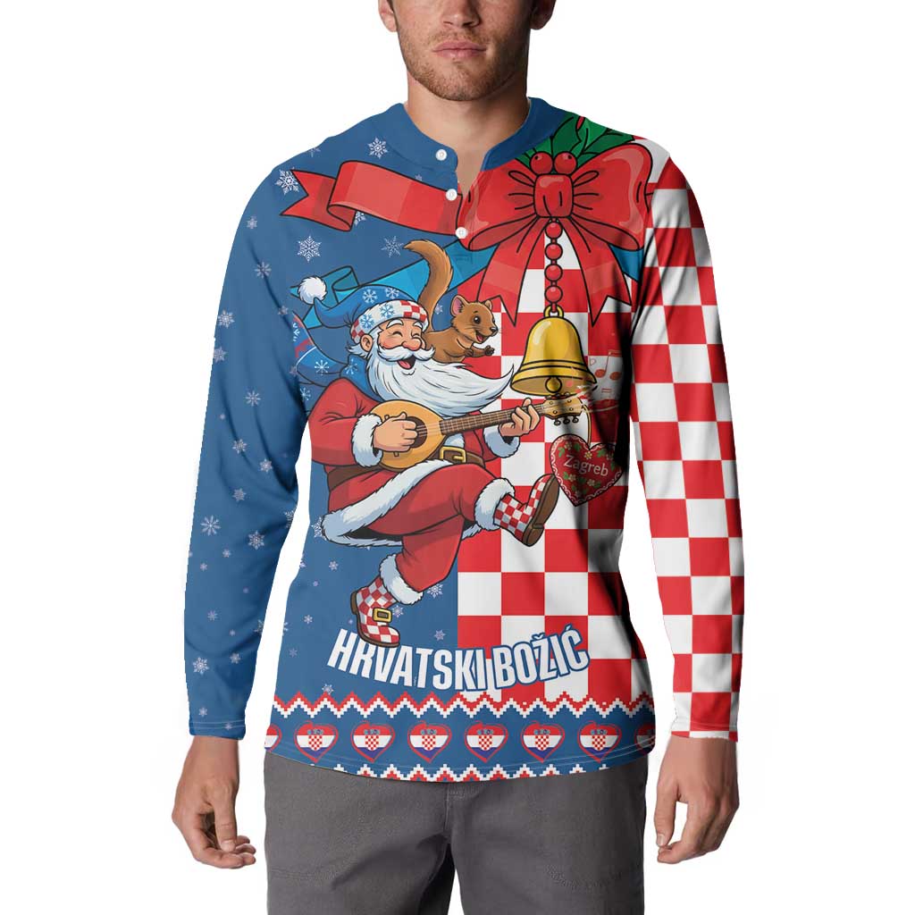 Funny Croatia Ugly Christmas Button Sweatshirt Checkerboard Flag Santa Zagreb Design - Wonder Print Shop