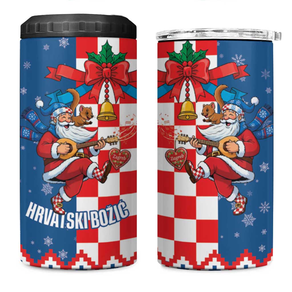 Funny Croatia Ugly Christmas 4 in 1 Can Cooler Tumbler Checkerboard Flag Santa Zagreb Design - Wonder Print Shop