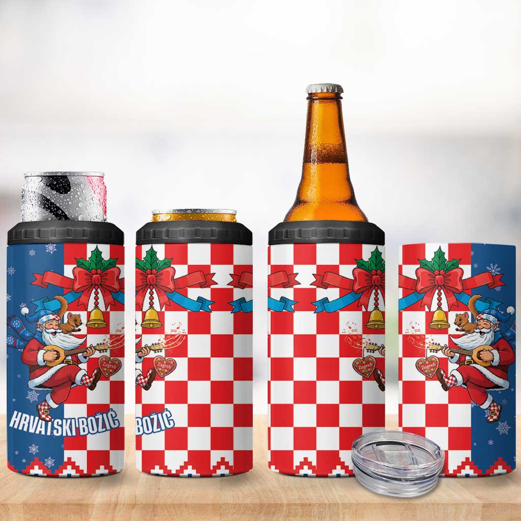 Funny Croatia Ugly Christmas 4 in 1 Can Cooler Tumbler Checkerboard Flag Santa Zagreb Design - Wonder Print Shop