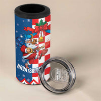 Funny Croatia Ugly Christmas 4 in 1 Can Cooler Tumbler Checkerboard Flag Santa Zagreb Design - Wonder Print Shop