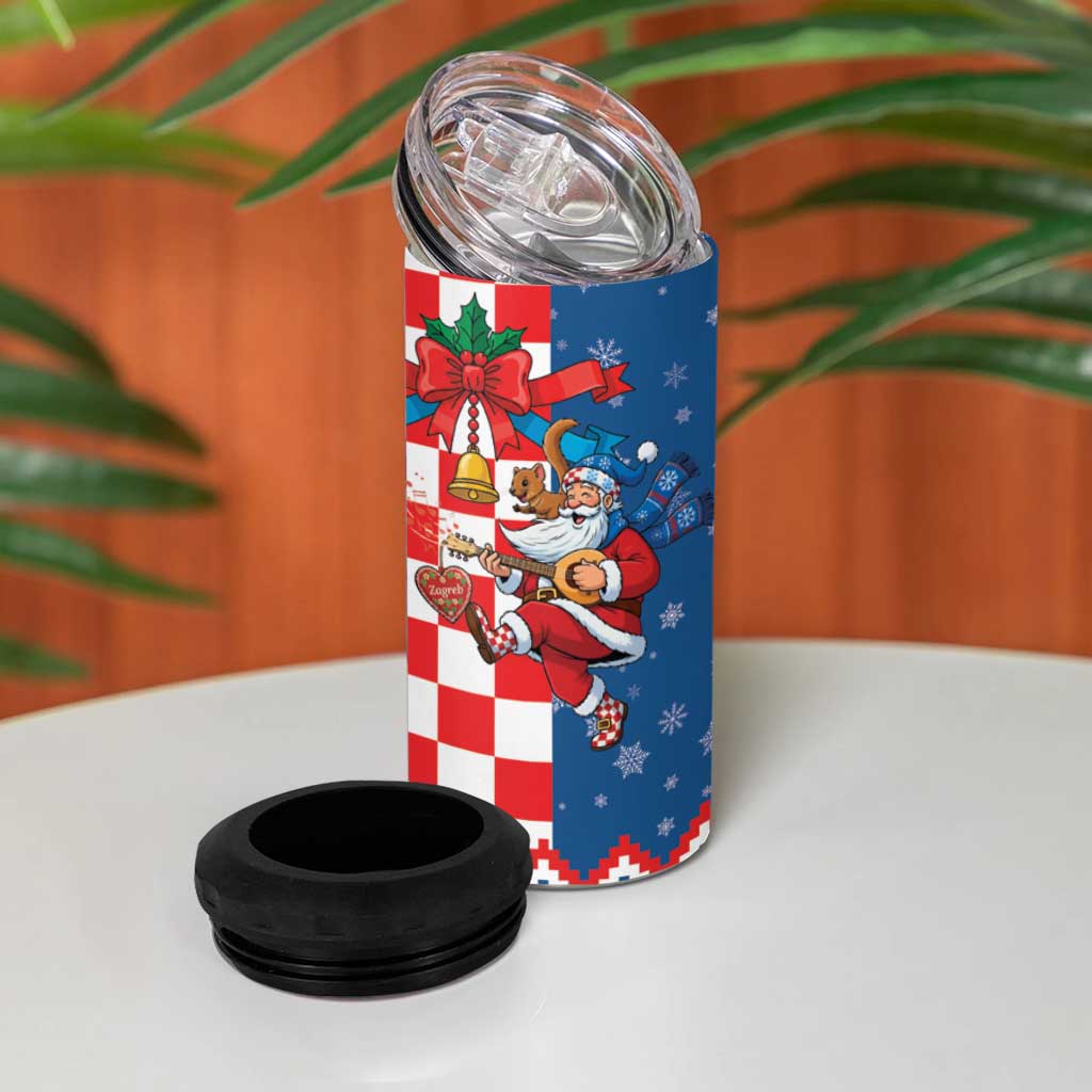 Funny Croatia Ugly Christmas 4 in 1 Can Cooler Tumbler Checkerboard Flag Santa Zagreb Design - Wonder Print Shop