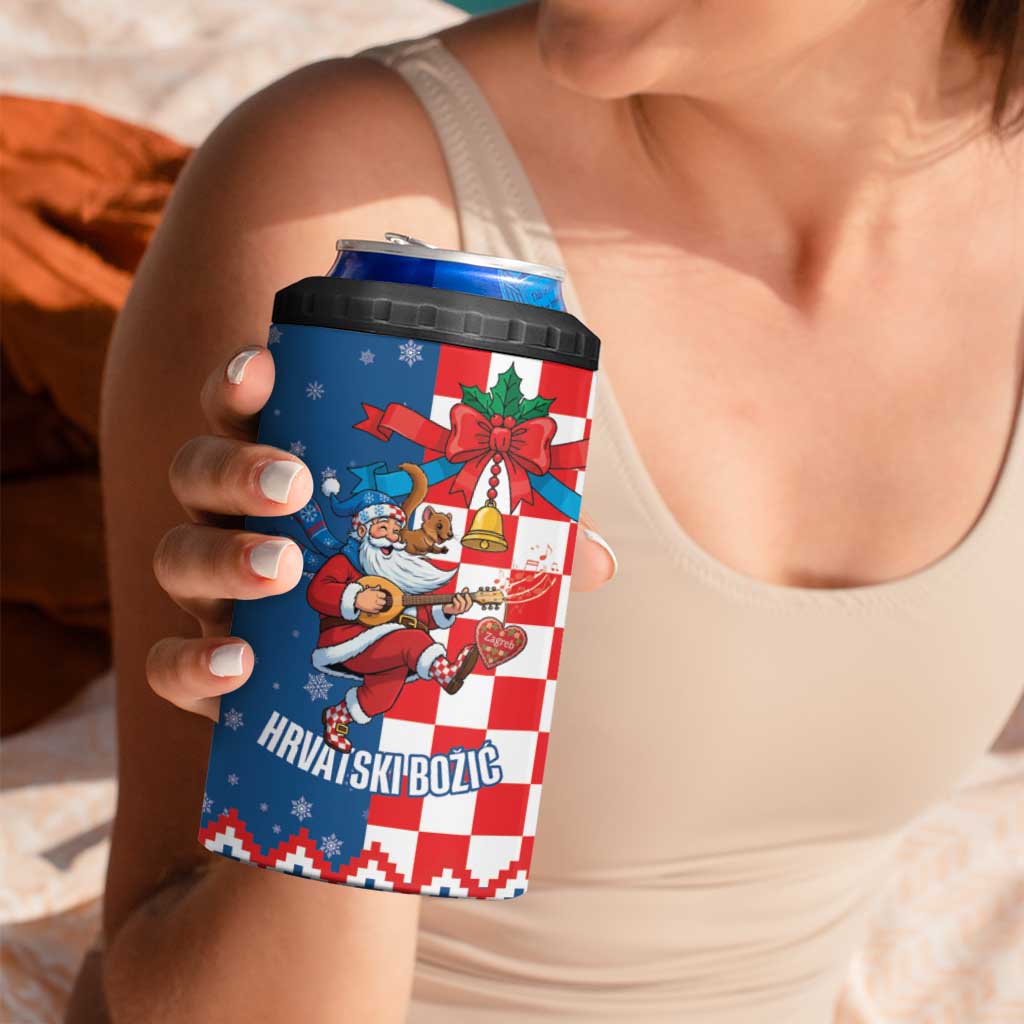 Funny Croatia Ugly Christmas 4 in 1 Can Cooler Tumbler Checkerboard Flag Santa Zagreb Design - Wonder Print Shop