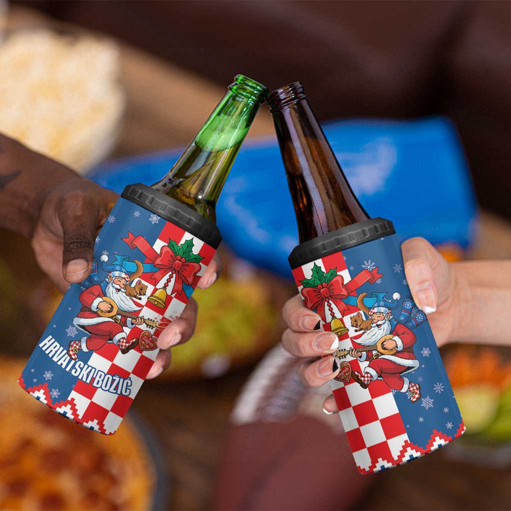 Funny Croatia Ugly Christmas 4 in 1 Can Cooler Tumbler Checkerboard Flag Santa Zagreb Design - Wonder Print Shop