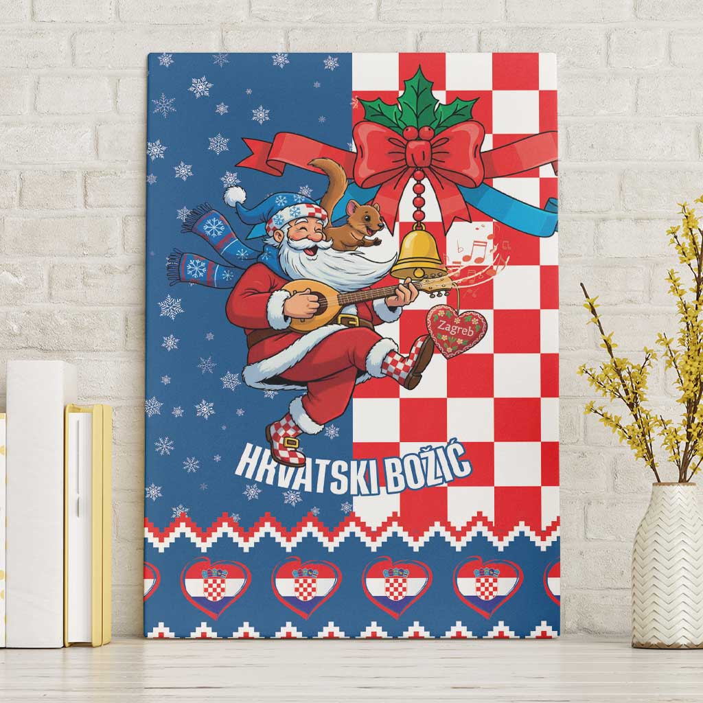 Funny Croatia Ugly Christmas Canvas Wall Art Checkerboard Flag Santa Zagreb Design - Wonder Print Shop