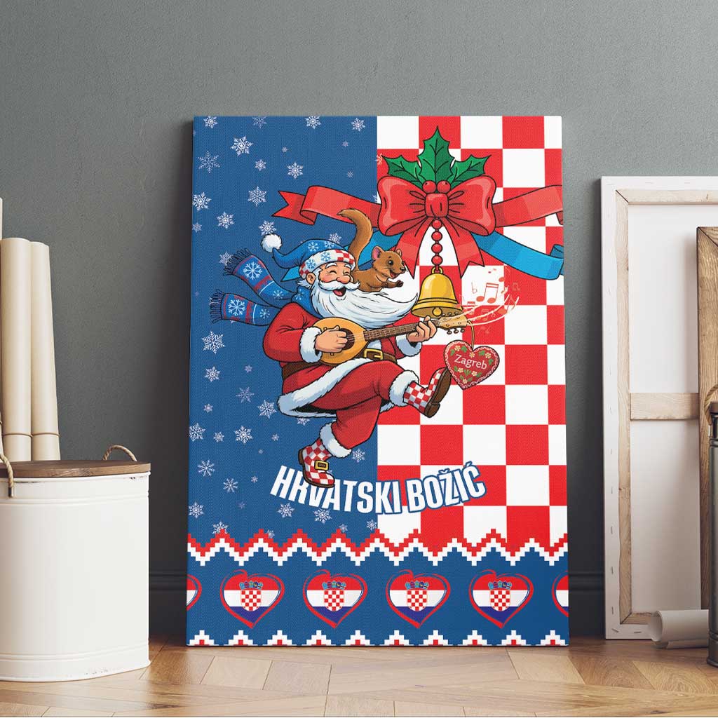 Funny Croatia Ugly Christmas Canvas Wall Art Checkerboard Flag Santa Zagreb Design - Wonder Print Shop