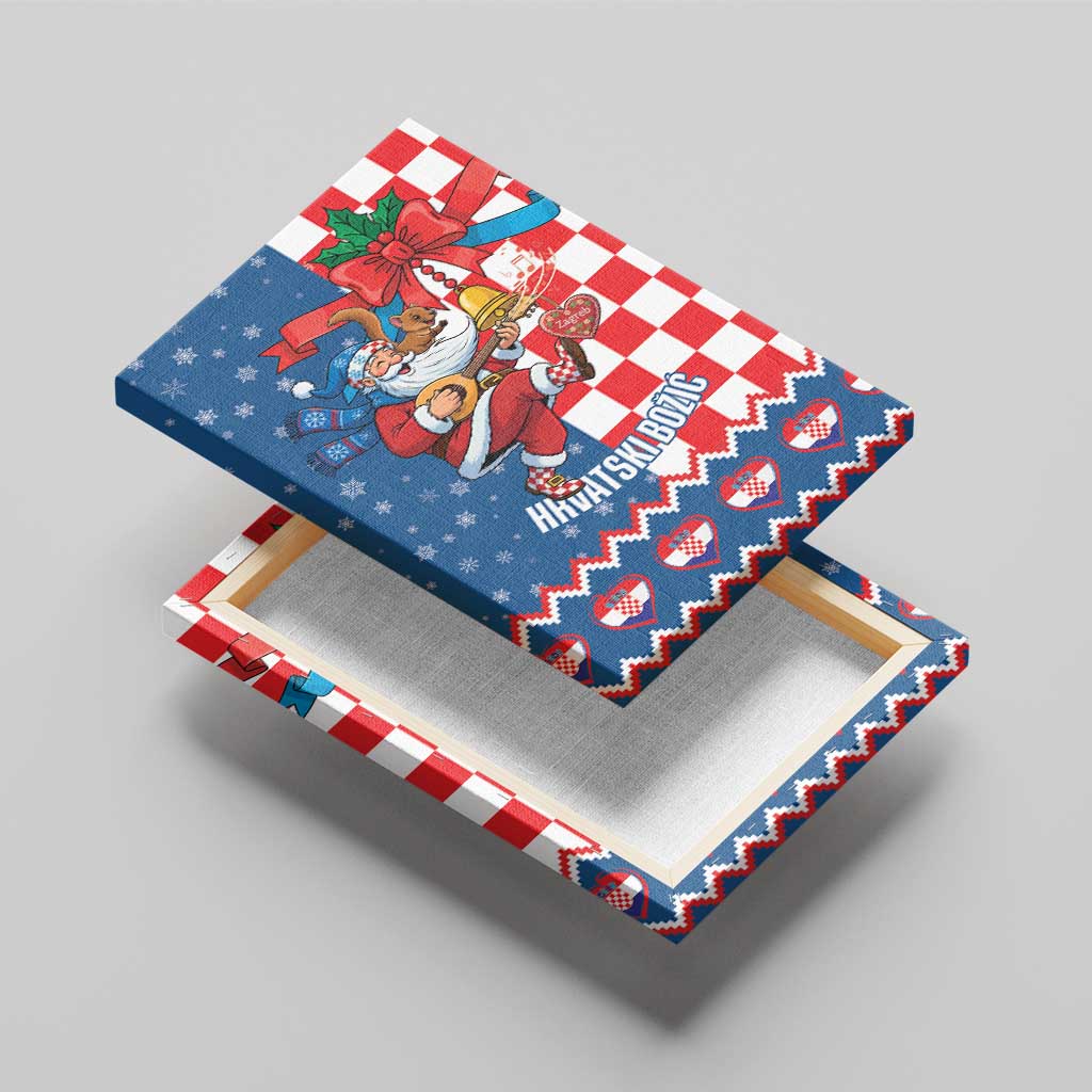 Funny Croatia Ugly Christmas Canvas Wall Art Checkerboard Flag Santa Zagreb Design - Wonder Print Shop