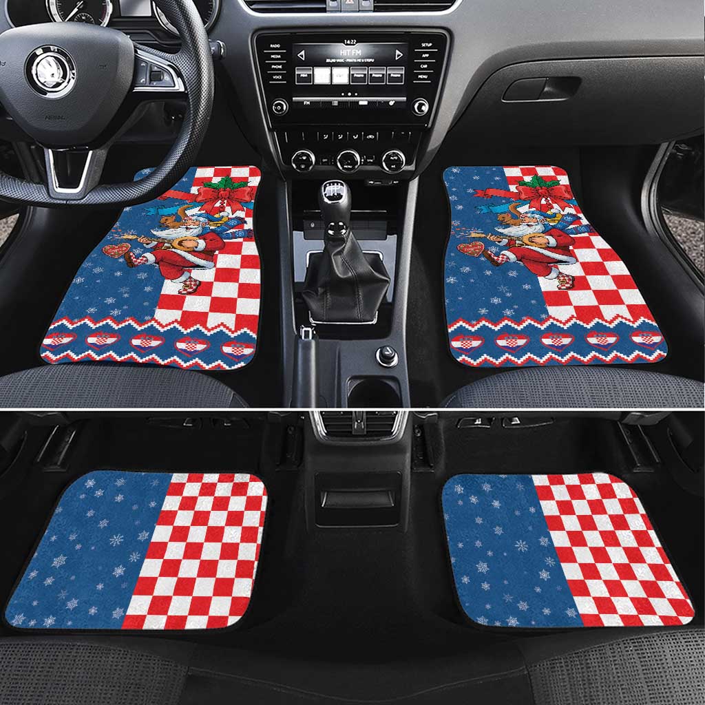 Funny Croatia Ugly Christmas Car Mats Checkerboard Flag Santa Zagreb Design - Wonder Print Shop
