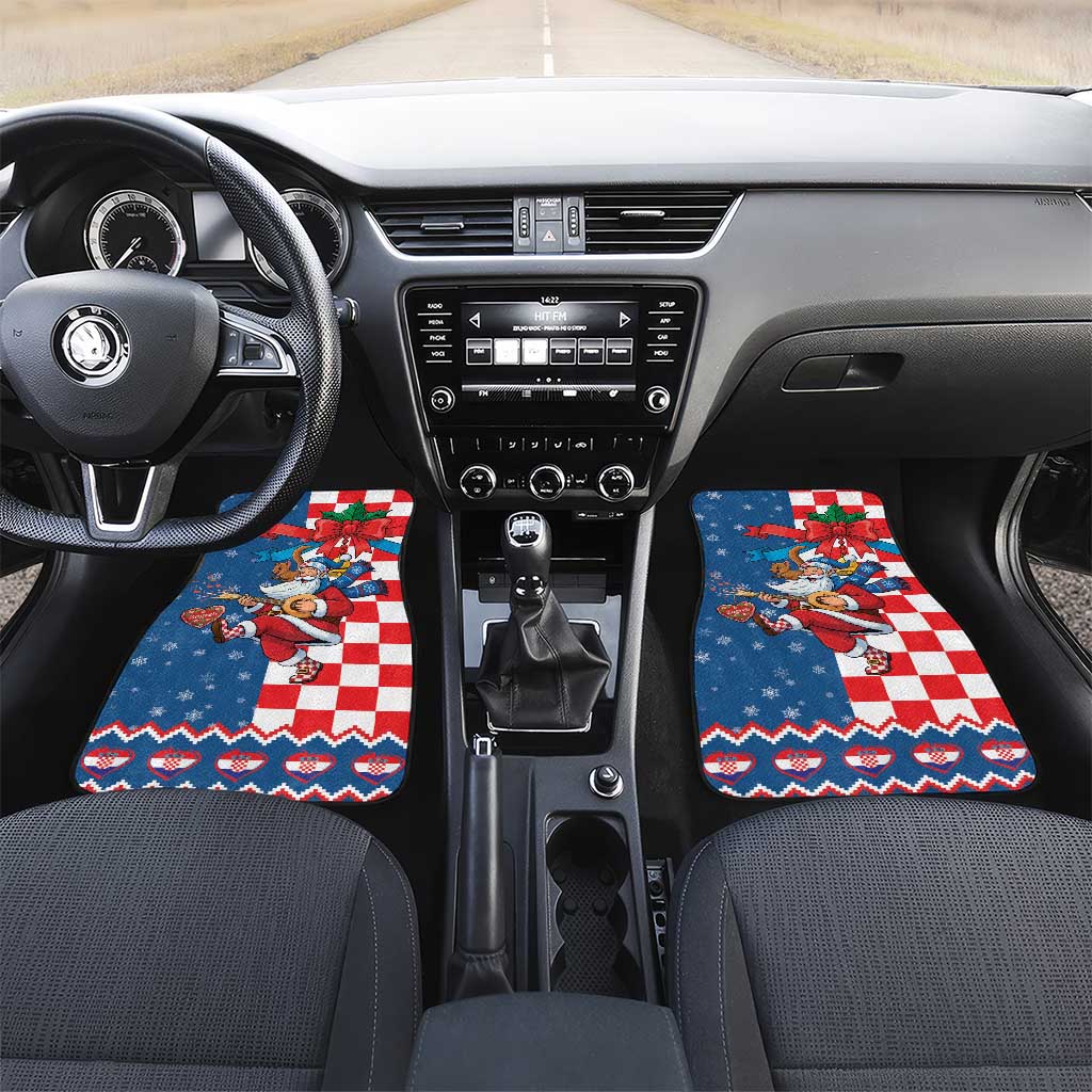 Funny Croatia Ugly Christmas Car Mats Checkerboard Flag Santa Zagreb Design - Wonder Print Shop