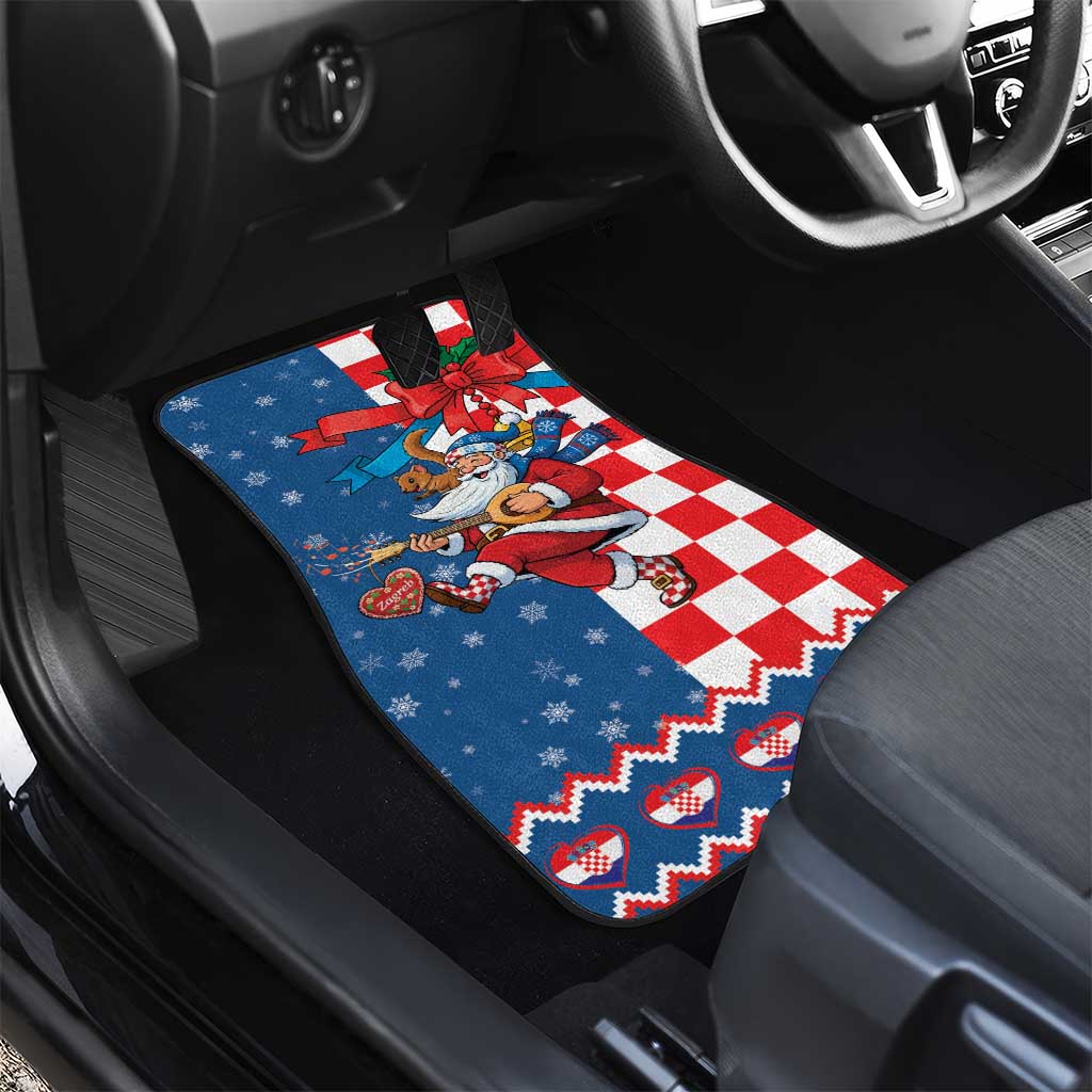 Funny Croatia Ugly Christmas Car Mats Checkerboard Flag Santa Zagreb Design - Wonder Print Shop