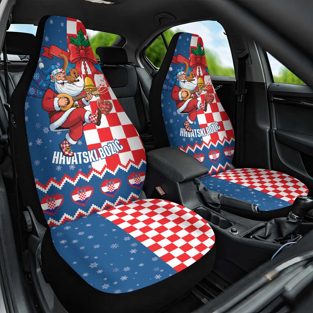 Funny Croatia Ugly Christmas Car Seat Cover Checkerboard Flag Santa Zagreb Design - Wonder Print Shop