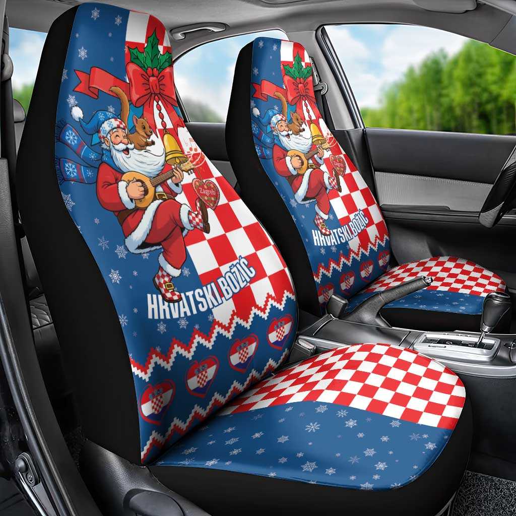 Funny Croatia Ugly Christmas Car Seat Cover Checkerboard Flag Santa Zagreb Design - Wonder Print Shop