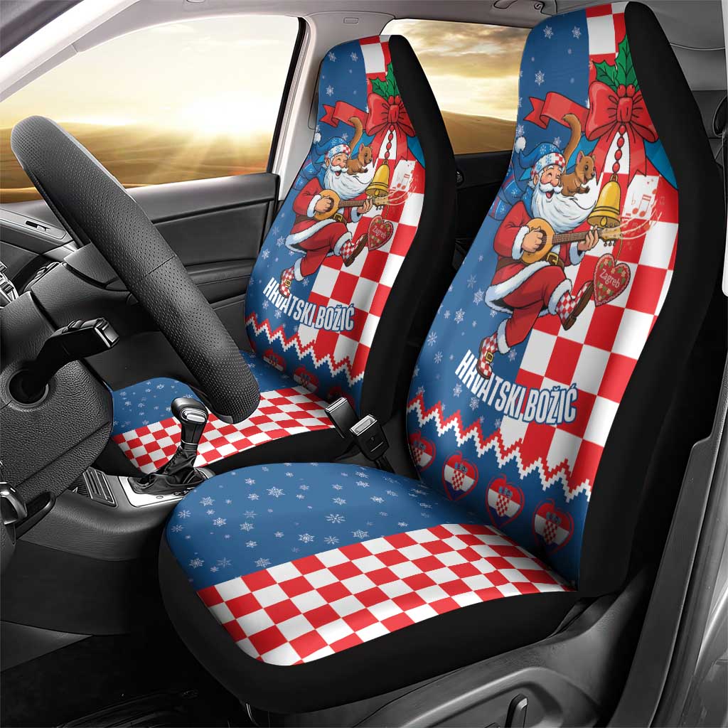 Funny Croatia Ugly Christmas Car Seat Cover Checkerboard Flag Santa Zagreb Design - Wonder Print Shop
