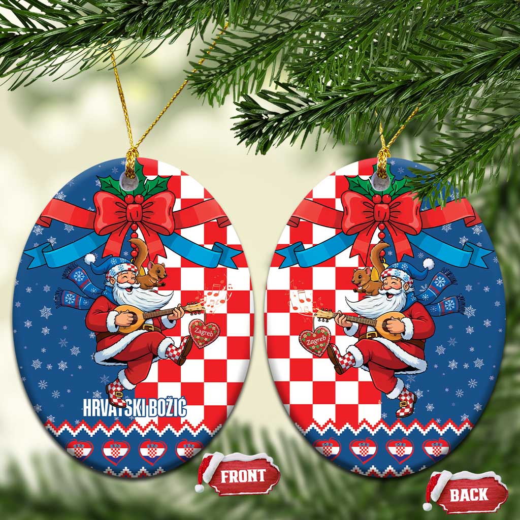 Funny Croatia Ugly Christmas Ceramic Ornament Checkerboard Flag Santa Zagreb Design - Wonder Print Shop