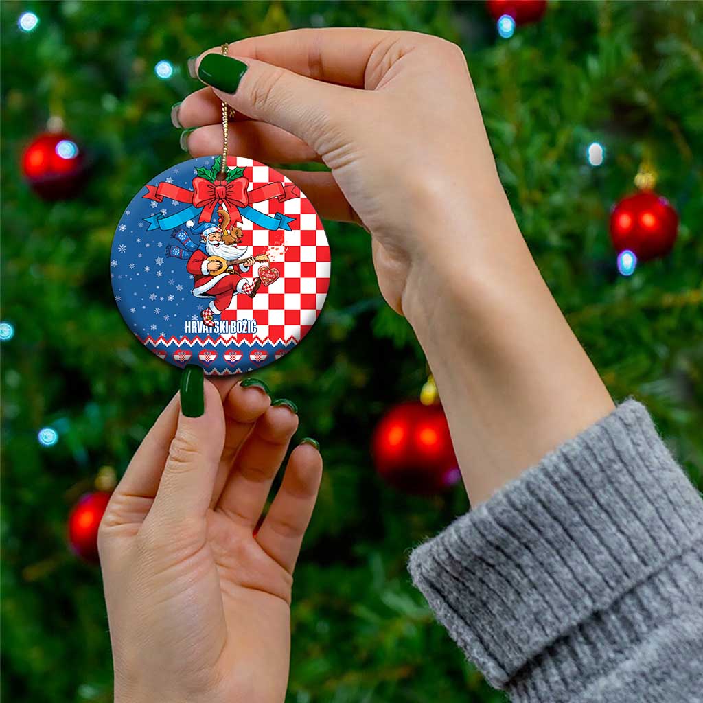 Funny Croatia Ugly Christmas Ceramic Ornament Checkerboard Flag Santa Zagreb Design - Wonder Print Shop