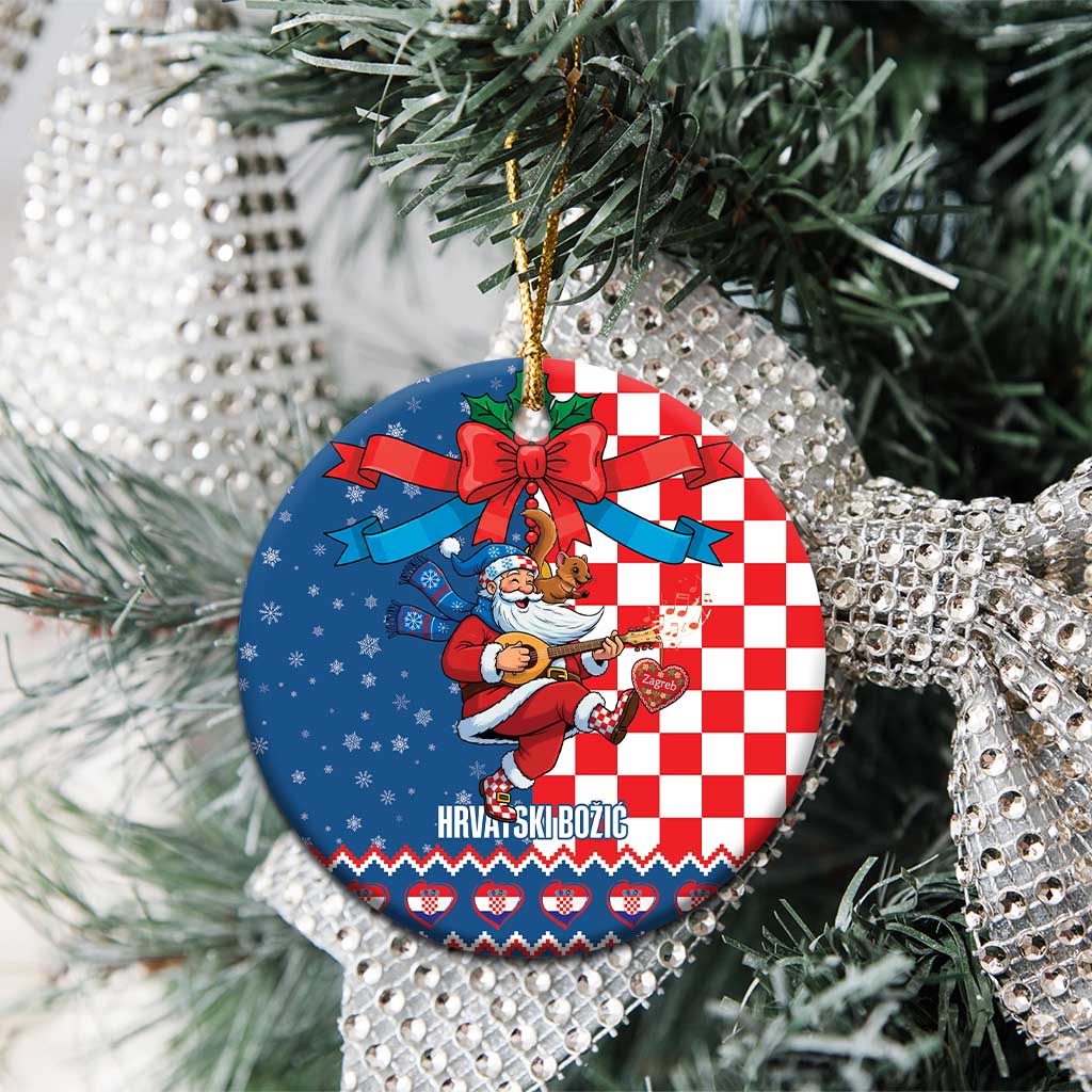 Funny Croatia Ugly Christmas Ceramic Ornament Checkerboard Flag Santa Zagreb Design - Wonder Print Shop