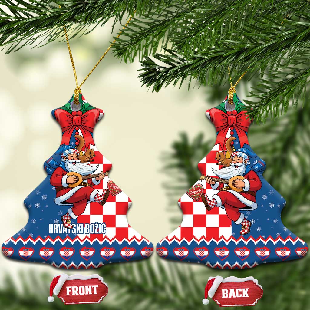 Funny Croatia Ugly Christmas Ceramic Ornament Checkerboard Flag Santa Zagreb Design - Wonder Print Shop