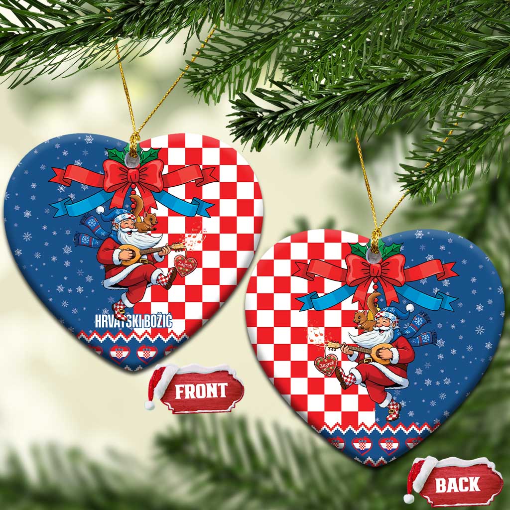 Funny Croatia Ugly Christmas Ceramic Ornament Checkerboard Flag Santa Zagreb Design - Wonder Print Shop