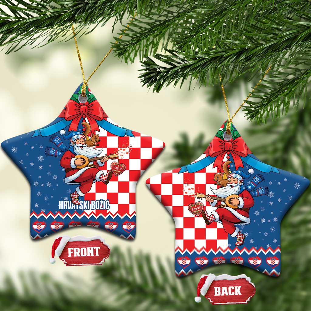 Funny Croatia Ugly Christmas Ceramic Ornament Checkerboard Flag Santa Zagreb Design - Wonder Print Shop