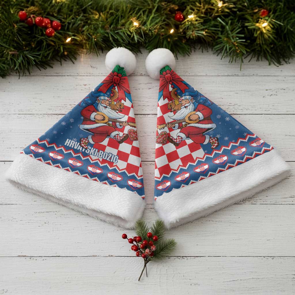 Funny Croatia Ugly Christmas Santa Hat Checkerboard Flag Santa Zagreb Design - Wonder Print Shop