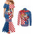 Funny Croatia Ugly Christmas Couples Matching Mermaid Dress and Long Sleeve Button Shirt Checkerboard Flag Santa Zagreb Design - Wonder Print Shop