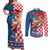Funny Croatia Ugly Christmas Couples Matching Off Shoulder Maxi Dress and Long Sleeve Button Shirt Checkerboard Flag Santa Zagreb Design - Wonder Print Shop