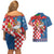 Funny Croatia Ugly Christmas Couples Matching Off Shoulder Short Dress and Hawaiian Shirt Checkerboard Flag Santa Zagreb Design - Wonder Print Shop