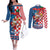 Funny Croatia Ugly Christmas Couples Matching Off The Shoulder Long Sleeve Dress and Long Sleeve Button Shirt Checkerboard Flag Santa Zagreb Design - Wonder Print Shop