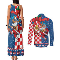 Funny Croatia Ugly Christmas Couples Matching Tank Maxi Dress and Long Sleeve Button Shirt Checkerboard Flag Santa Zagreb Design - Wonder Print Shop