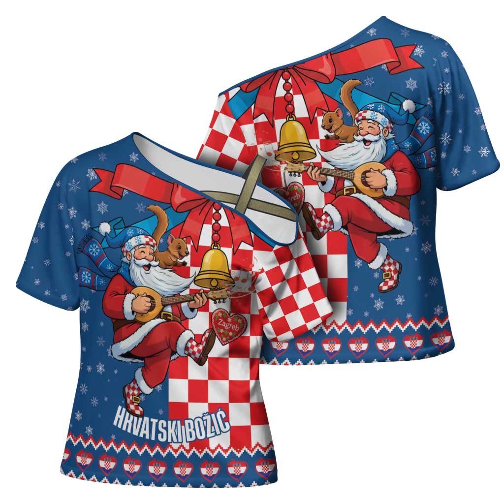 Funny Croatia Ugly Christmas Cross Shoulder Shirt Checkerboard Flag Santa Zagreb Design - Wonder Print Shop