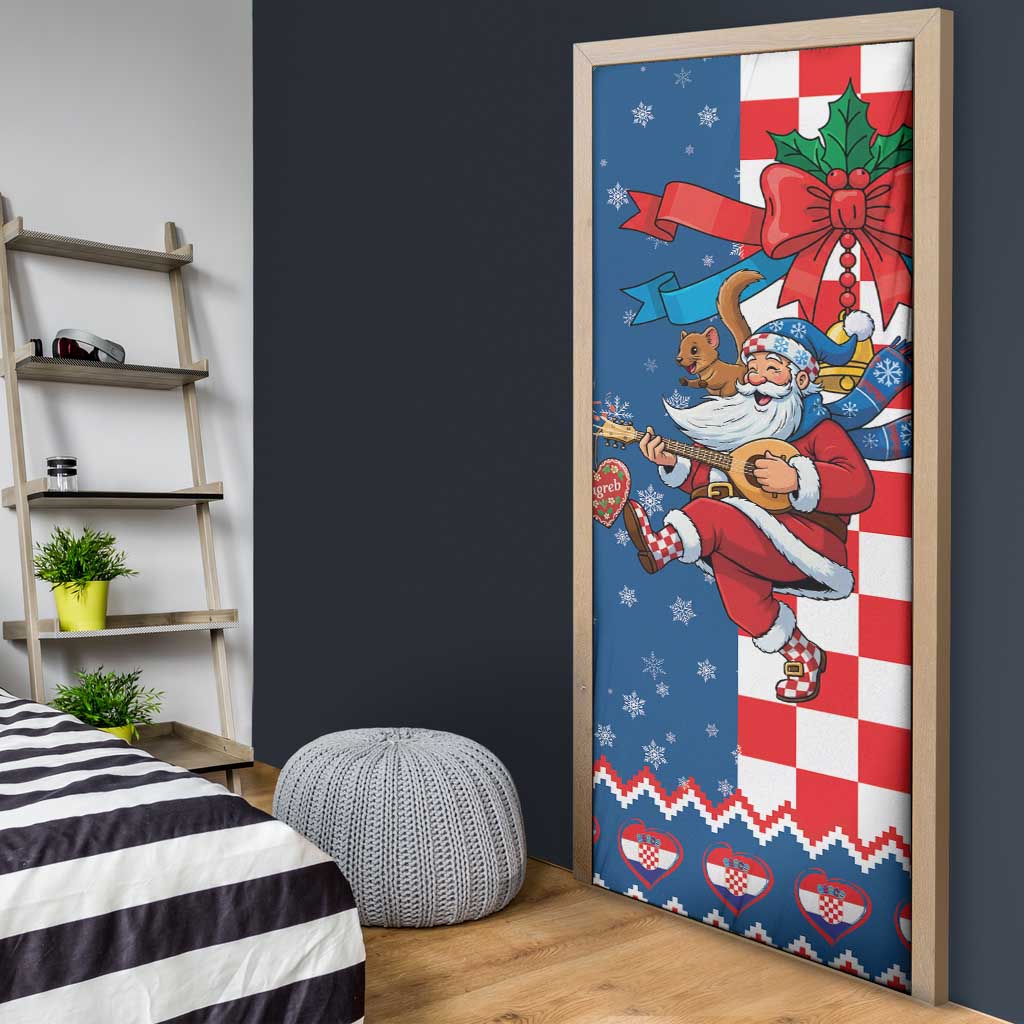 Funny Croatia Ugly Christmas Door Cover Checkerboard Flag Santa Zagreb Design - Wonder Print Shop