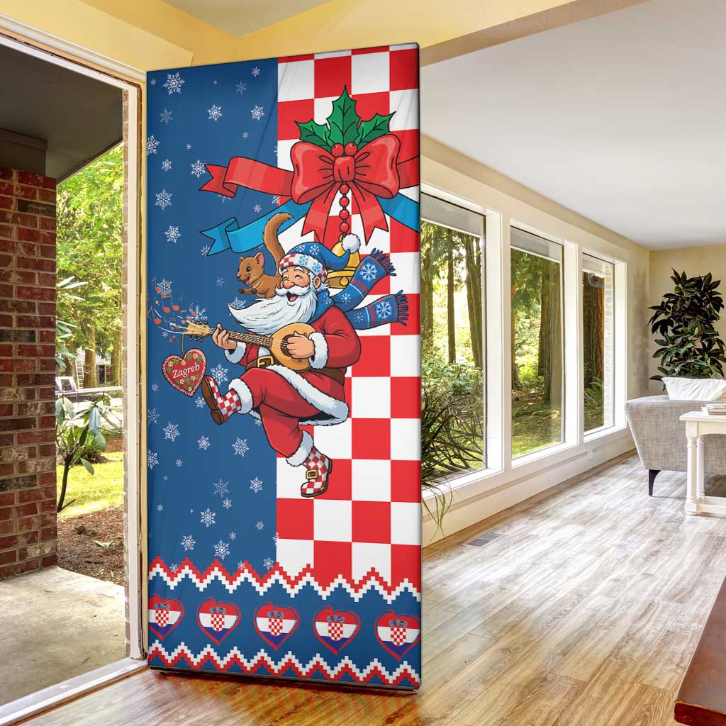 Funny Croatia Ugly Christmas Door Cover Checkerboard Flag Santa Zagreb Design - Wonder Print Shop