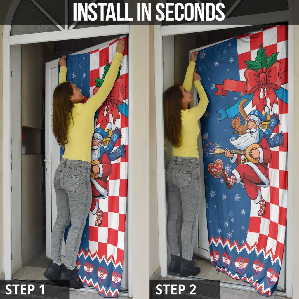 Funny Croatia Ugly Christmas Door Cover Checkerboard Flag Santa Zagreb Design - Wonder Print Shop