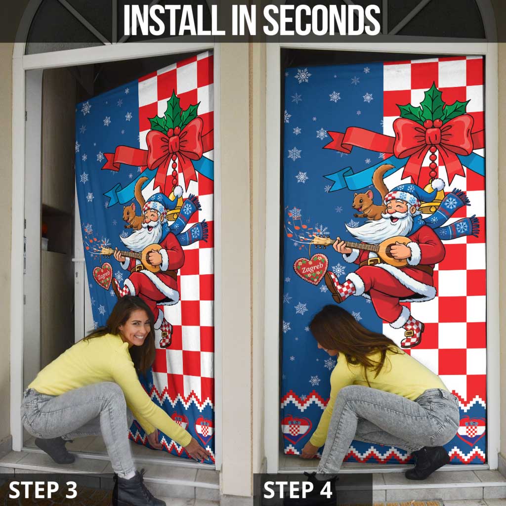 Funny Croatia Ugly Christmas Door Cover Checkerboard Flag Santa Zagreb Design - Wonder Print Shop