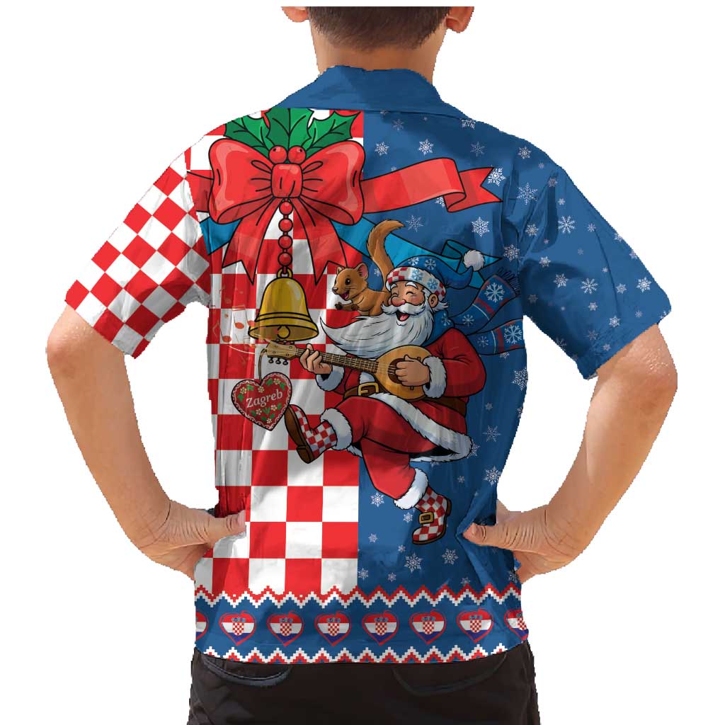 Funny Croatia Ugly Christmas Family Matching Mermaid Dress and Hawaiian Shirt Checkerboard Flag Santa Zagreb Design - Wonder Print Shop