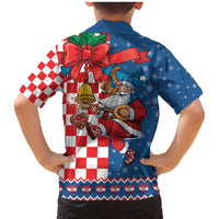 Funny Croatia Ugly Christmas Family Matching Mermaid Dress and Hawaiian Shirt Checkerboard Flag Santa Zagreb Design - Wonder Print Shop