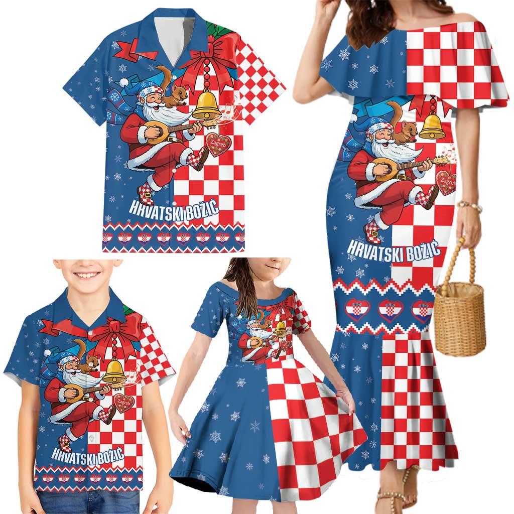 Funny Croatia Ugly Christmas Family Matching Mermaid Dress and Hawaiian Shirt Checkerboard Flag Santa Zagreb Design - Wonder Print Shop