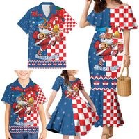 Funny Croatia Ugly Christmas Family Matching Mermaid Dress and Hawaiian Shirt Checkerboard Flag Santa Zagreb Design - Wonder Print Shop