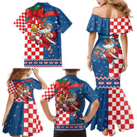 Funny Croatia Ugly Christmas Family Matching Mermaid Dress and Hawaiian Shirt Checkerboard Flag Santa Zagreb Design - Wonder Print Shop