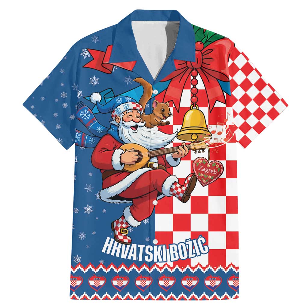Funny Croatia Ugly Christmas Family Matching Mermaid Dress and Hawaiian Shirt Checkerboard Flag Santa Zagreb Design - Wonder Print Shop