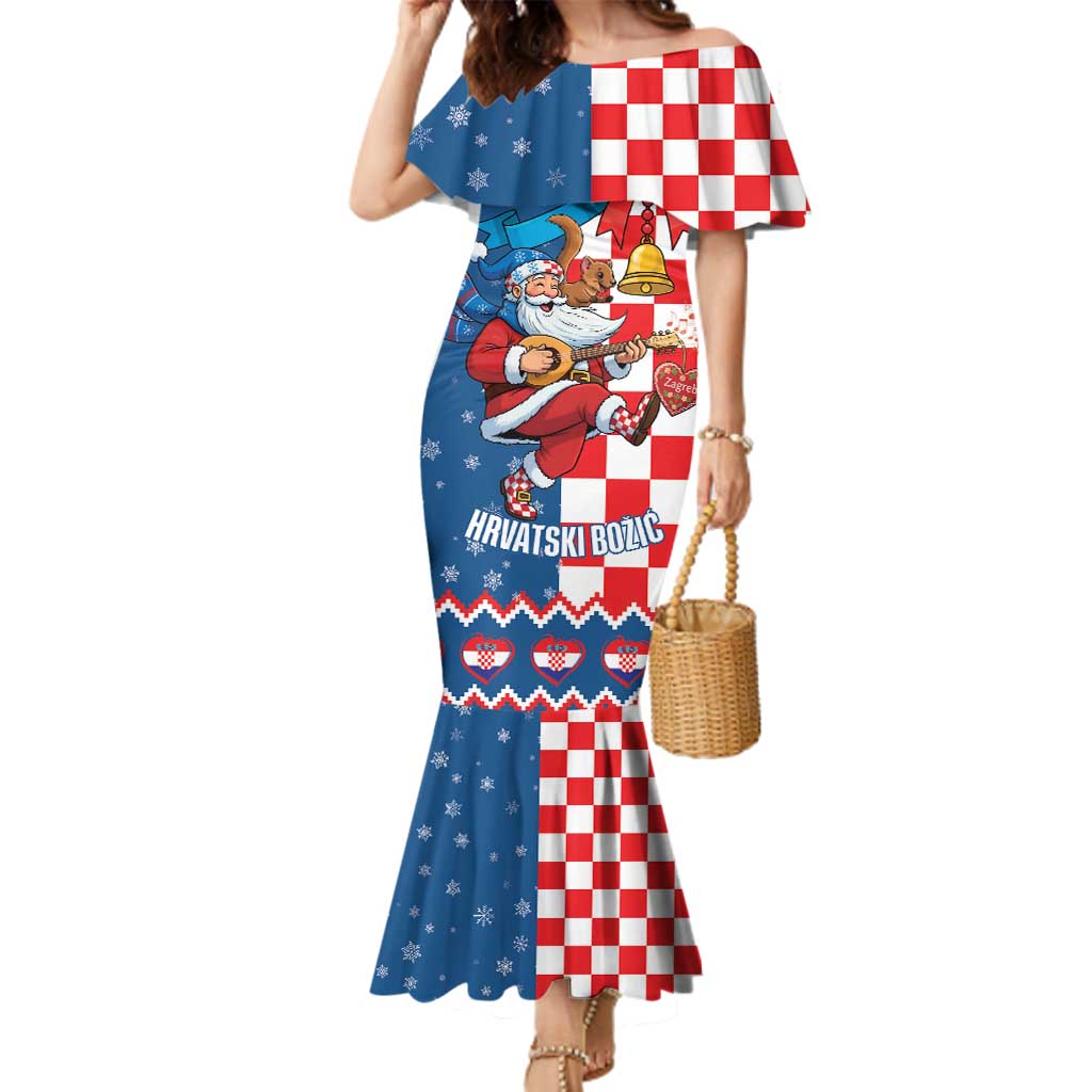 Funny Croatia Ugly Christmas Family Matching Mermaid Dress and Hawaiian Shirt Checkerboard Flag Santa Zagreb Design - Wonder Print Shop