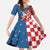 Funny Croatia Ugly Christmas Family Matching Off The Shoulder Long Sleeve Dress and Hawaiian Shirt Checkerboard Flag Santa Zagreb Design - Wonder Print Shop