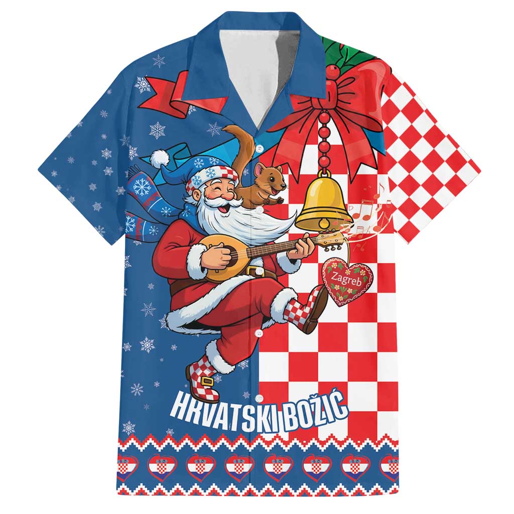Funny Croatia Ugly Christmas Family Matching Off Shoulder Maxi Dress and Hawaiian Shirt Checkerboard Flag Santa Zagreb Design - Wonder Print Shop