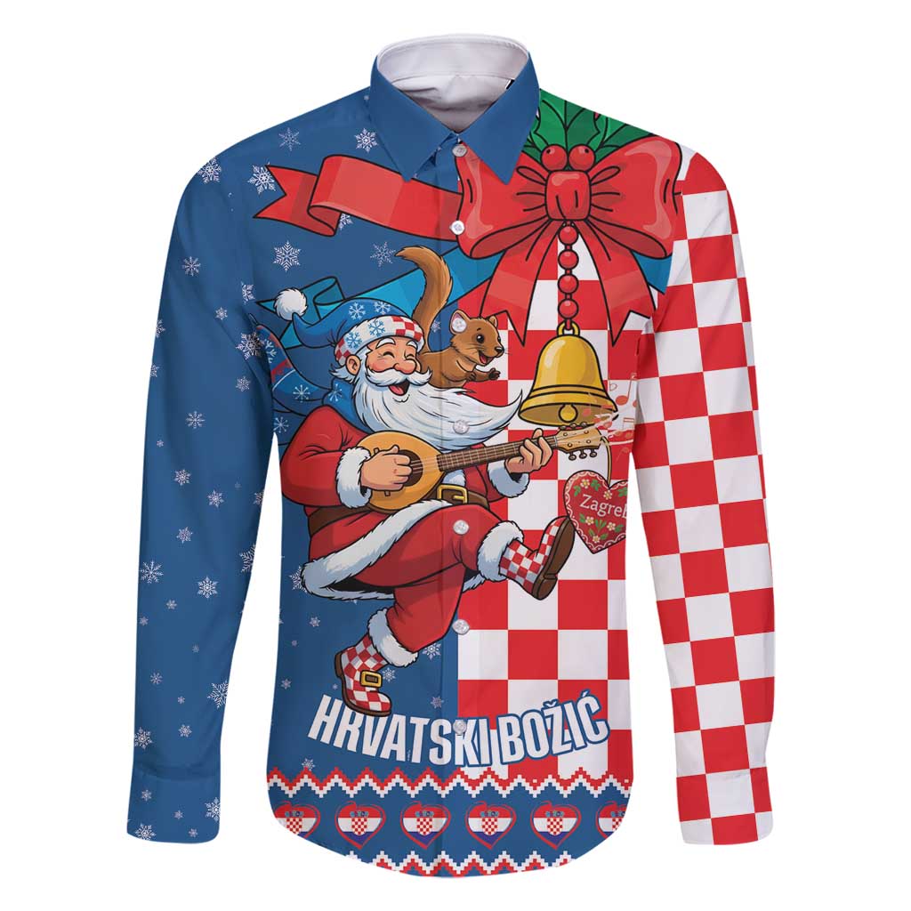 Funny Croatia Ugly Christmas Family Matching Off Shoulder Maxi Dress and Hawaiian Shirt Checkerboard Flag Santa Zagreb Design - Wonder Print Shop