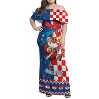 Funny Croatia Ugly Christmas Family Matching Off Shoulder Maxi Dress and Hawaiian Shirt Checkerboard Flag Santa Zagreb Design - Wonder Print Shop