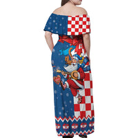 Funny Croatia Ugly Christmas Family Matching Off Shoulder Maxi Dress and Hawaiian Shirt Checkerboard Flag Santa Zagreb Design - Wonder Print Shop